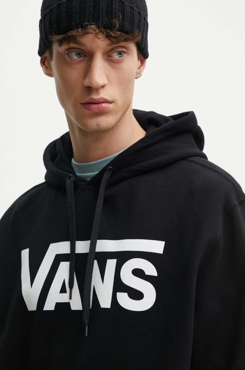Vans hanorac de bumbac barbati, culoarea negru, cu glugă, cu imprimeu, VN000HNXBLK1