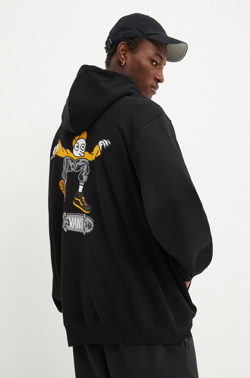 

Памучен суичър Vans в черно с качулка с принт VN000KU3BLK1, Черен