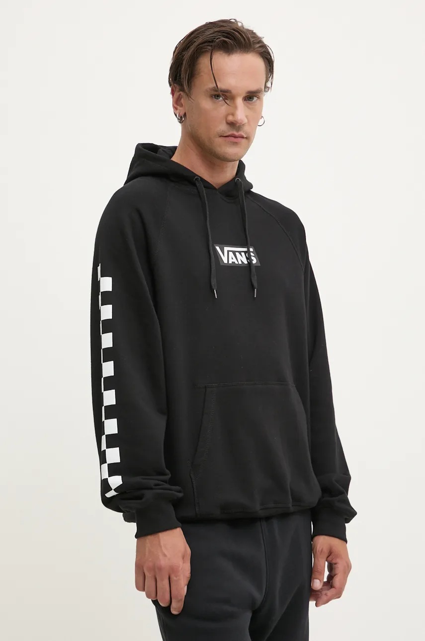 

Памучен суичър Vans в черно с качулка с принт VN000HP1BLK1, Черен