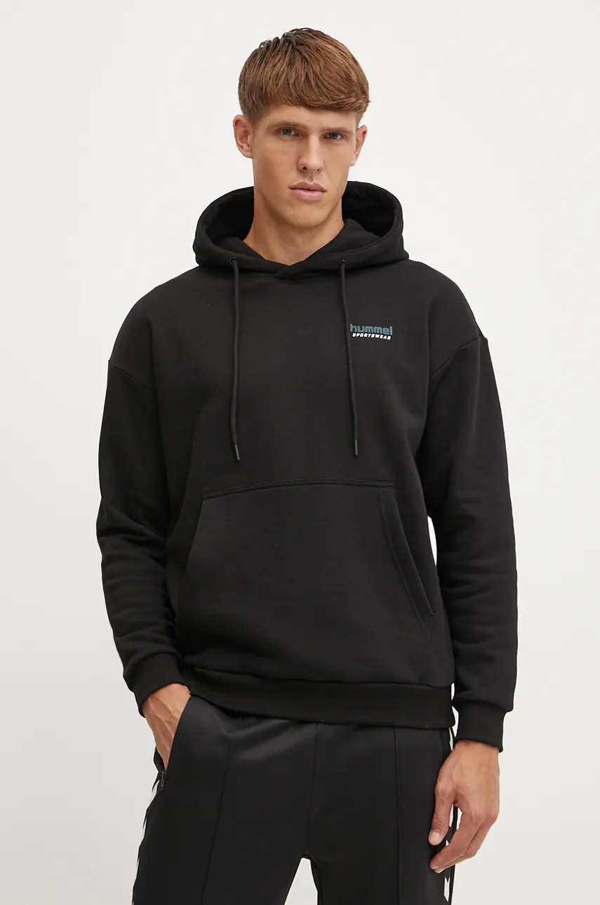 Hummel bluza barbati, culoarea negru, cu glugă, melanj, 226076 Hummel bluza barbati, culoarea negru, cu glugă, melanj, 226076