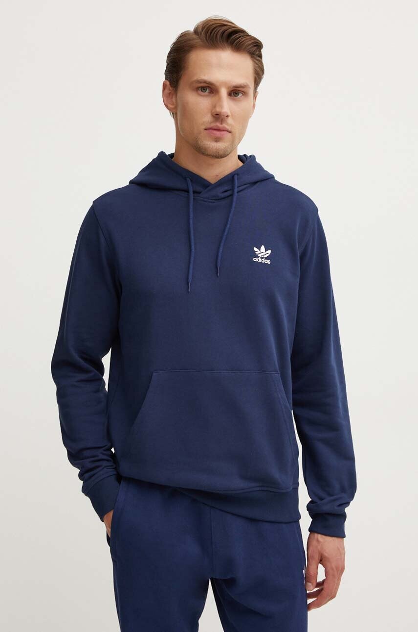 adidas Originals hanorac de bumbac barbati, culoarea albastru marin, cu glugă, cu imprimeu, IX7668