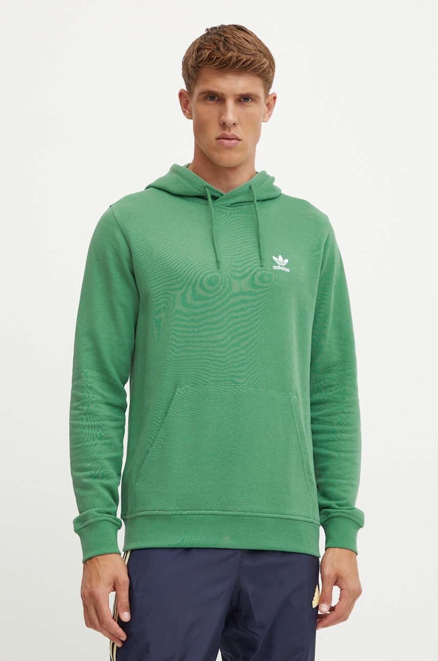 adidas Originals hanorac de bumbac barbati, culoarea verde, cu glugă, neted, IX7671 adidas Originals hanorac de bumbac barbati, culoarea verde, cu glugă, neted, IX7671