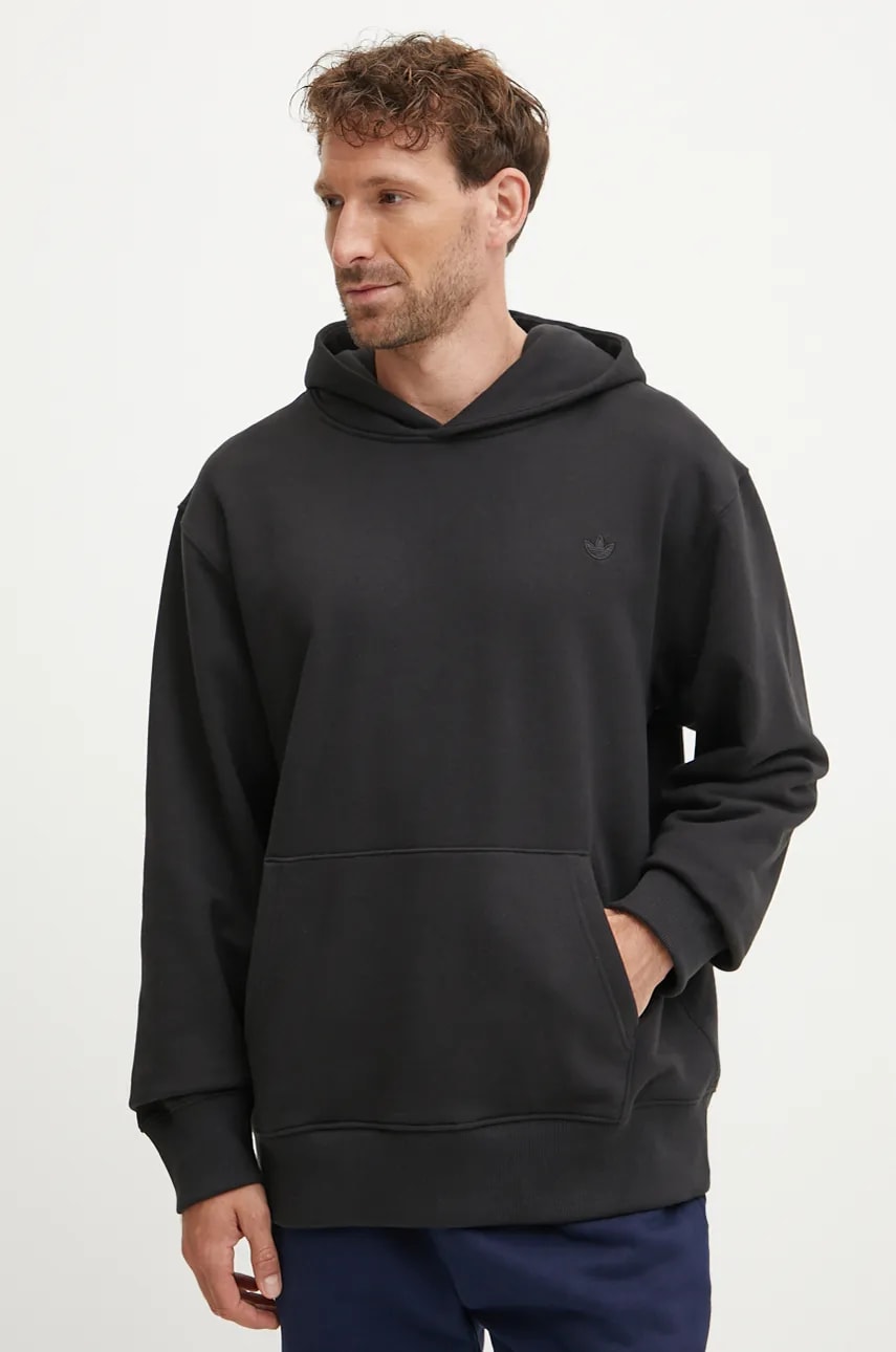 adidas Originals hanorac de bumbac barbati, culoarea negru, cu glugă, neted, IY2247 adidas Originals hanorac de bumbac barbati, culoarea negru, cu glugă, neted, IY2247