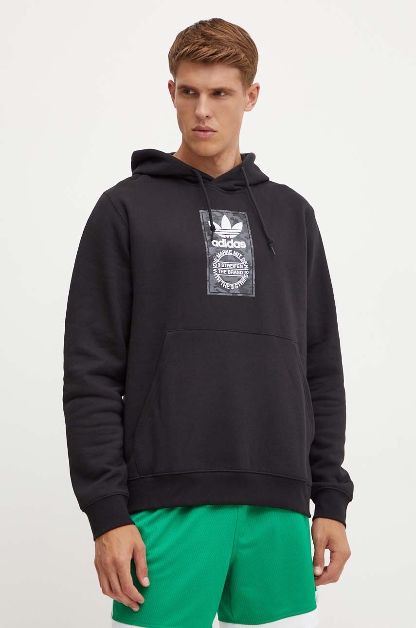 adidas Originals bluza barbati, culoarea negru, cu glugă, cu imprimeu, IZ2513 adidas Originals bluza barbati, culoarea negru, cu glugă, cu imprimeu, IZ2513