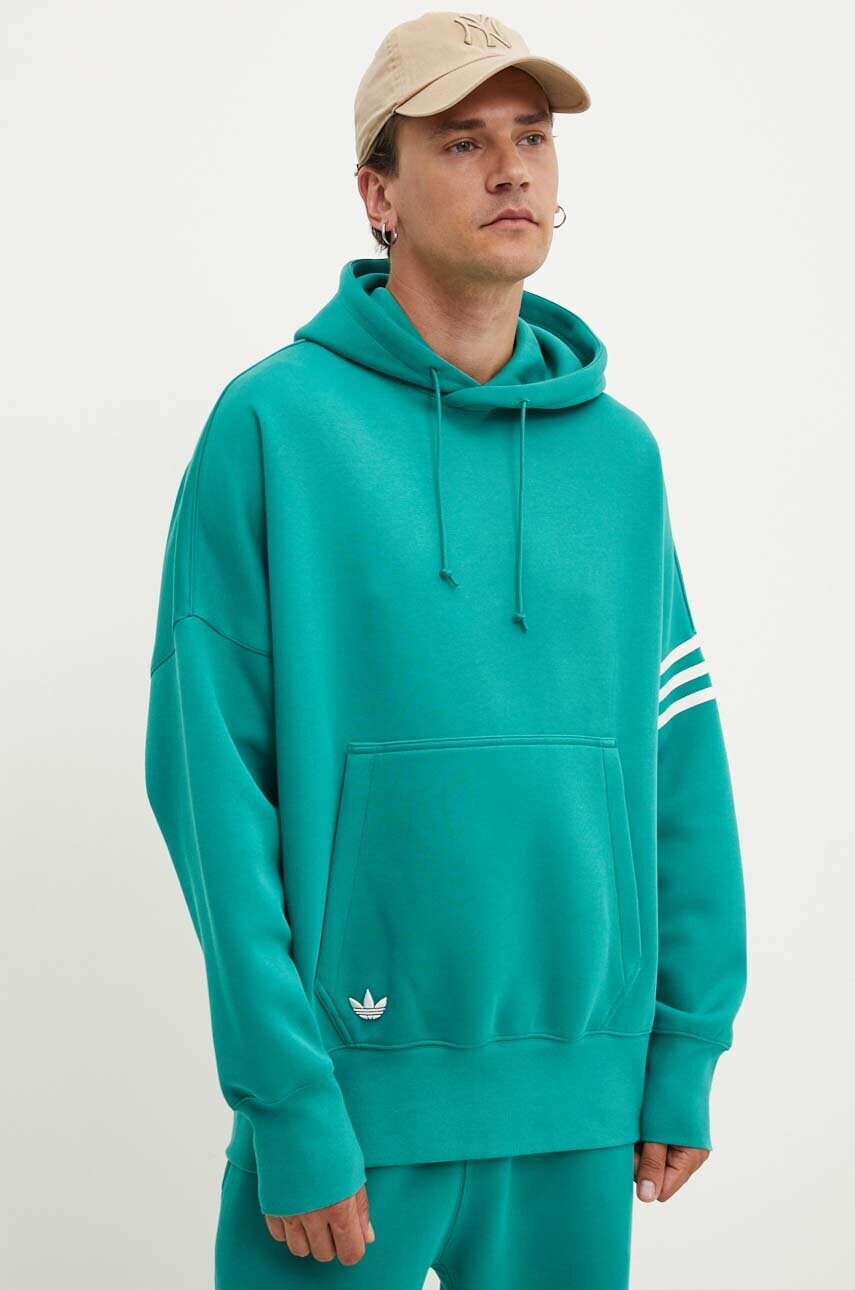 adidas Originals bluza barbati, culoarea turcoaz, cu gluga, cu imprimeu, JF9142