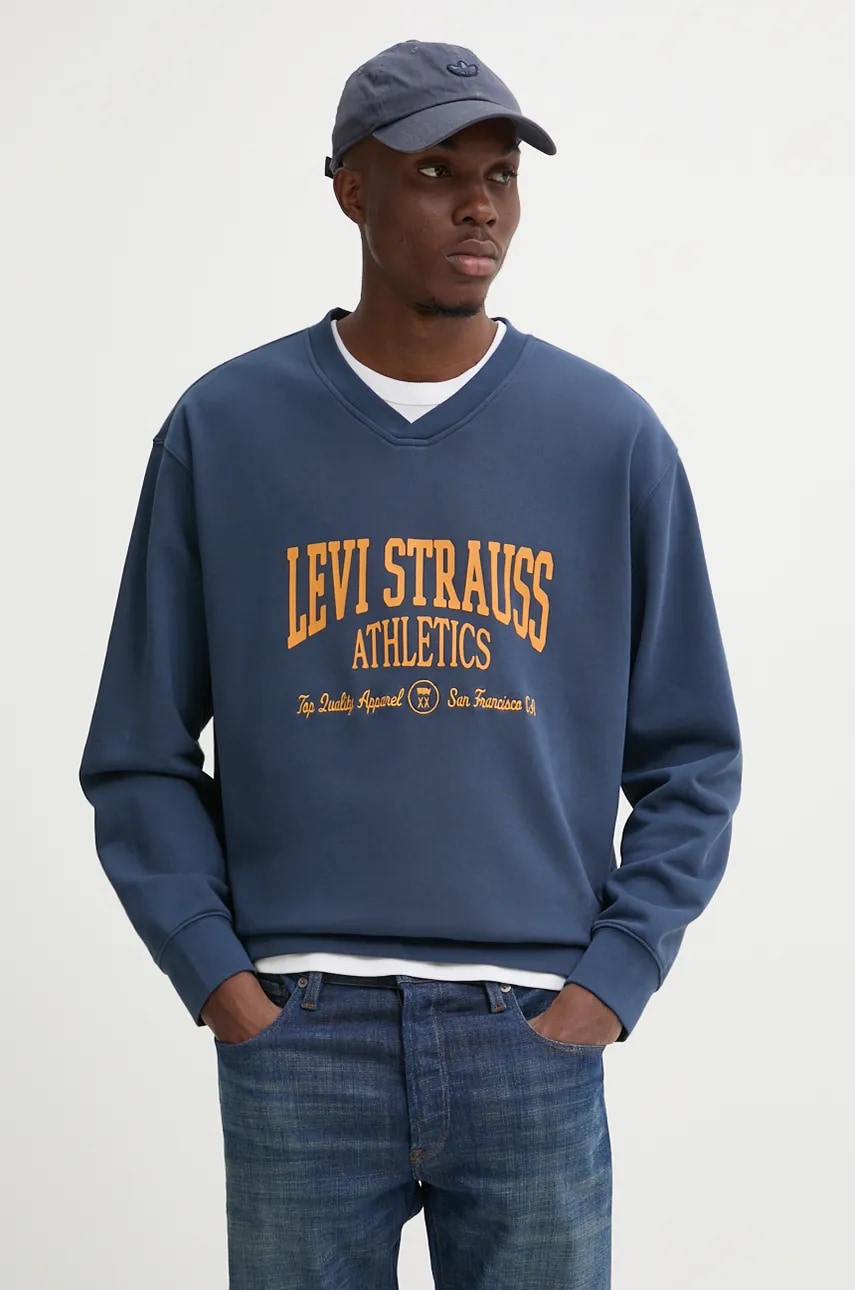 Levi's hanorac de bumbac barbati, culoarea albastru marin, cu imprimeu, A9323 Levi's hanorac de bumbac barbati, culoarea albastru marin, cu imprimeu, A9323