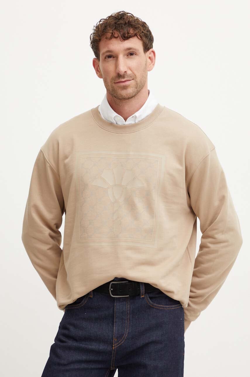 Joop! hanorac de bumbac barbati, culoarea bej, cu imprimeu, 30042874 Joop! hanorac de bumbac barbati, culoarea bej, cu imprimeu, 30042874