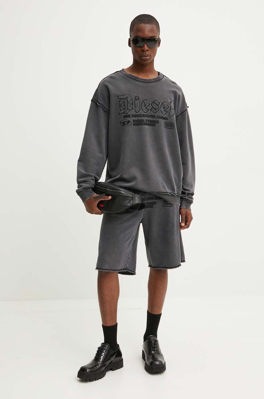 Diesel hanorac de bumbac S-BOXT-RAW barbati, culoarea gri, cu imprimeu, A14013.0KMAG