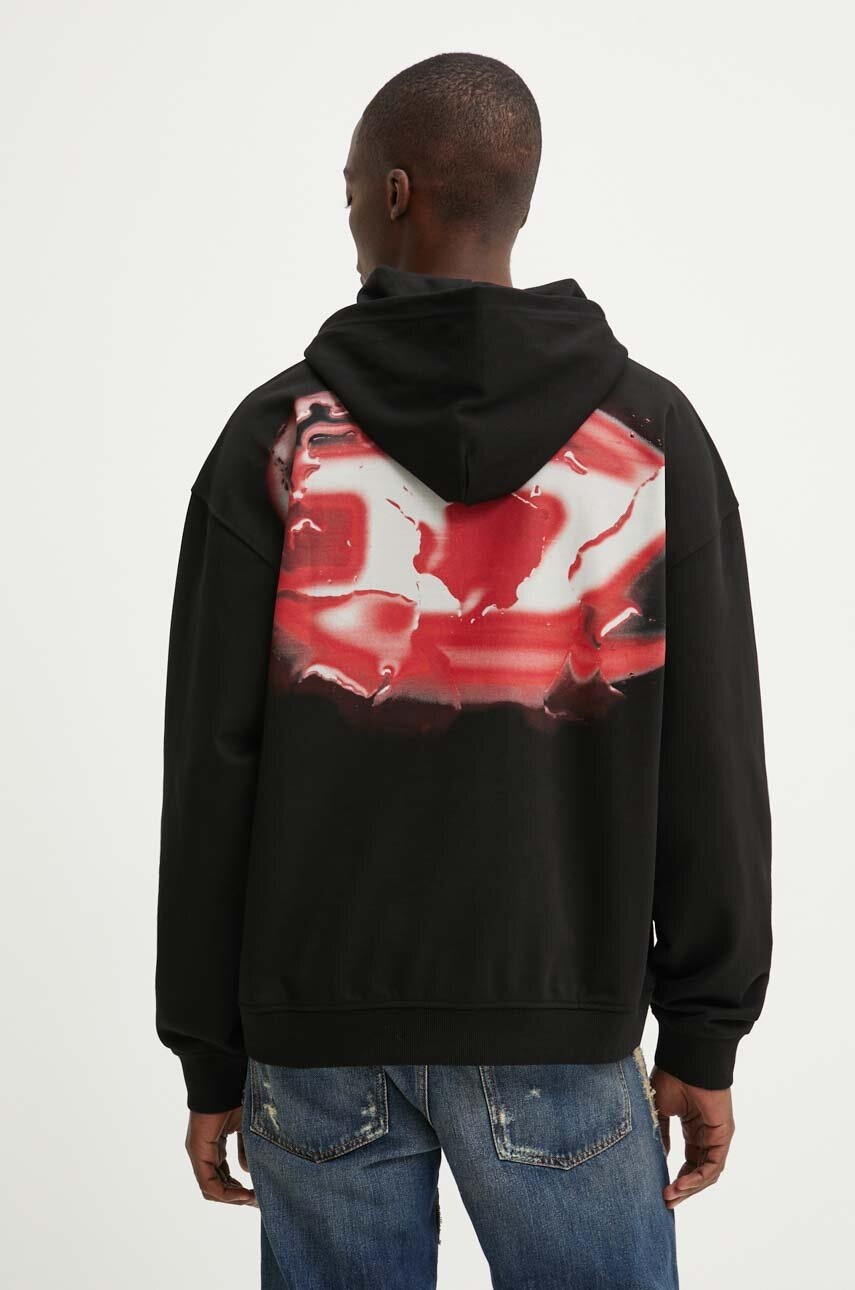 Diesel bluza S-BOXT-HOOD-K3 barbati, culoarea negru, cu glugă, cu imprimeu, A15724.0HAYT