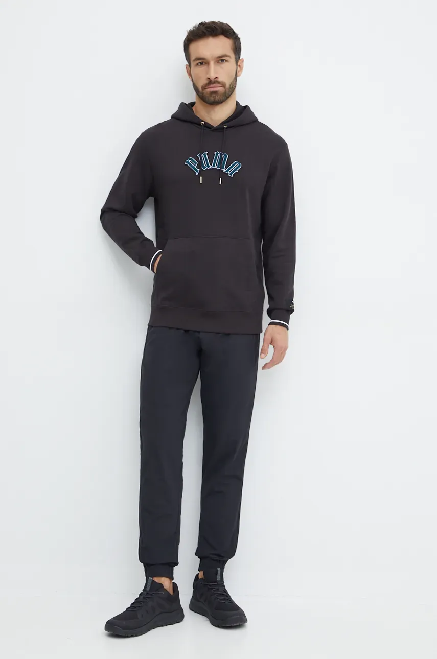 Хлопковая кофта Puma Classics Play Paris Hoodie мужская цвет чёрный с капюшоном с аппликацией 626766 Хлопковая кофта Puma Classics Play Paris Hoodie мужская цвет чёрный с капюшоном с аппликацией 626766