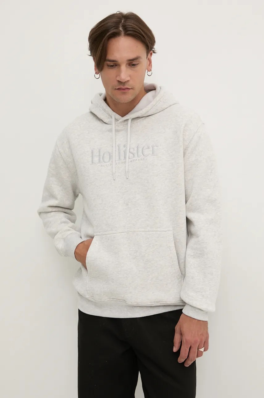 

Суичър Hollister Co. в сиво с качулка с меланжов десен KI322-4140, Сив