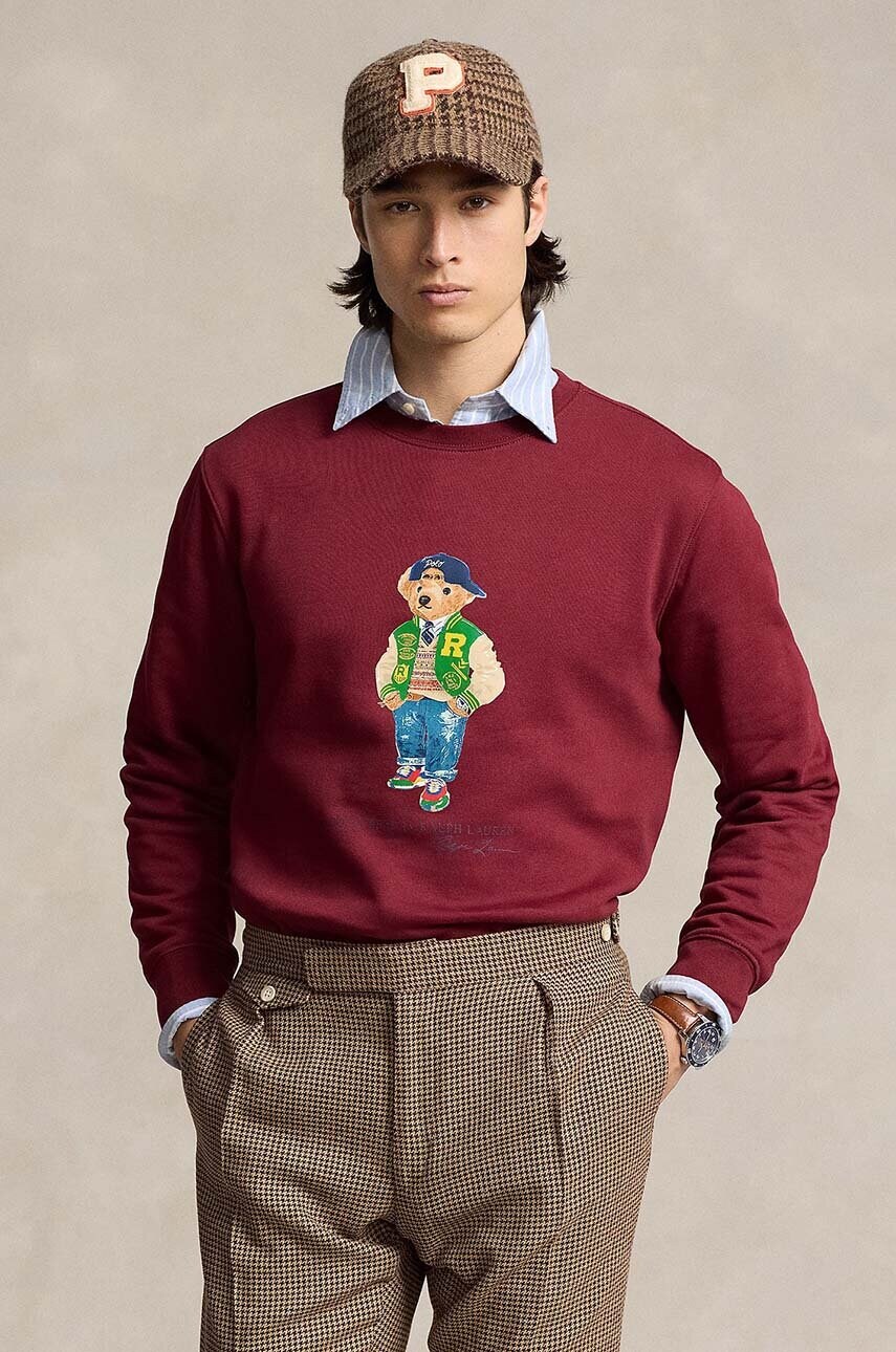 Levně Mikina Polo Ralph Lauren pánská, vínová barva, s potiskem, 710953718