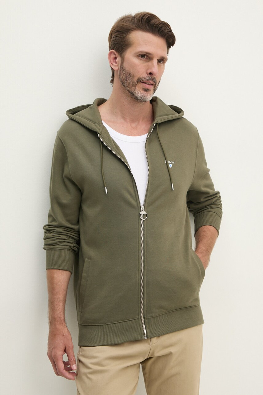 Barbour hanorac de bumbac barbati, culoarea verde, cu glugă, melanj, MOL0649