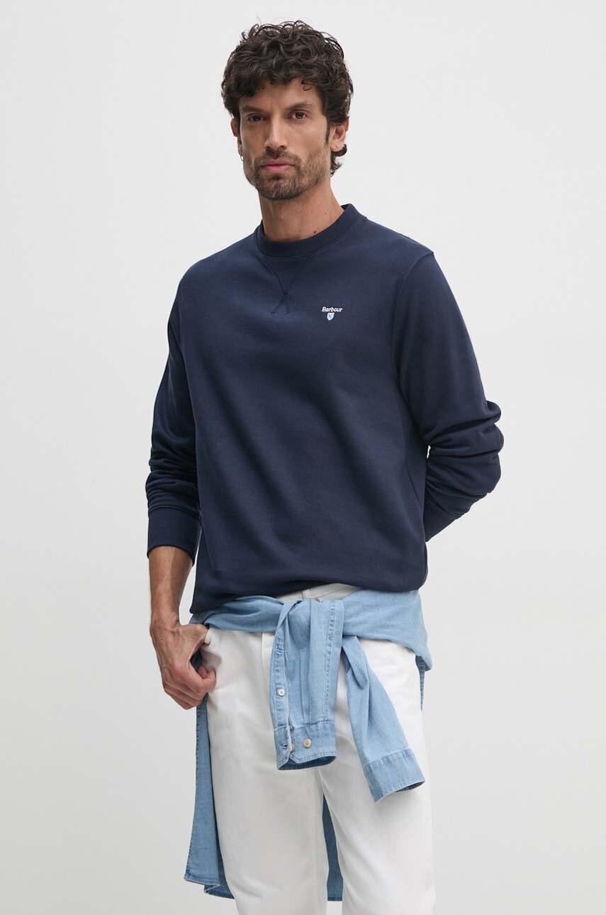 Barbour hanorac de bumbac barbati, culoarea albastru marin, neted, MOL0643