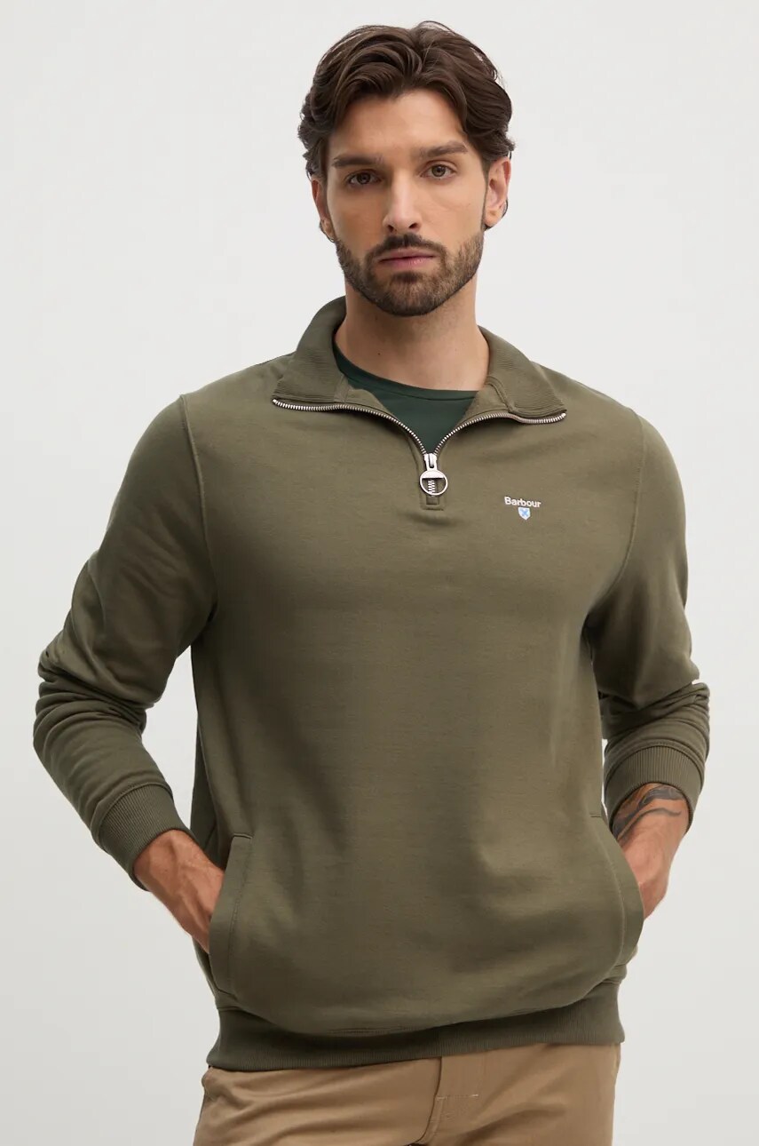 Barbour hanorac de bumbac barbati, culoarea verde, neted, MOL0642