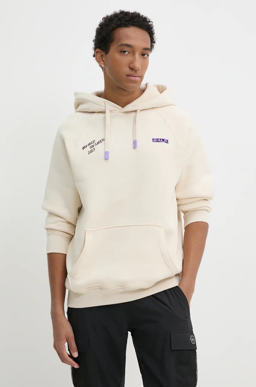 BALR. bluza The Club barbati, culoarea bej, cu glugă, cu imprimeu, B1261 1130