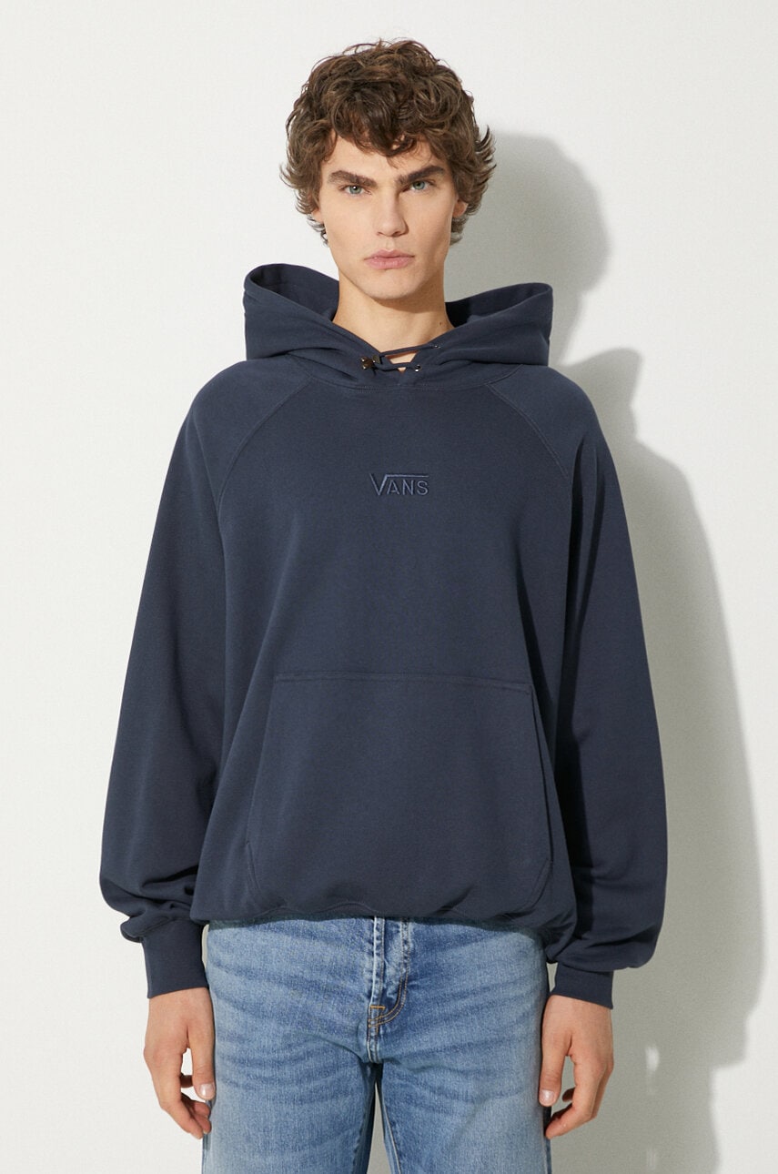 Vans hanorac de bumbac Premium Classics LX Hoodie Fleece barbati, culoarea albastru marin, cu gluga, neted, VN000GZ1D6Q1