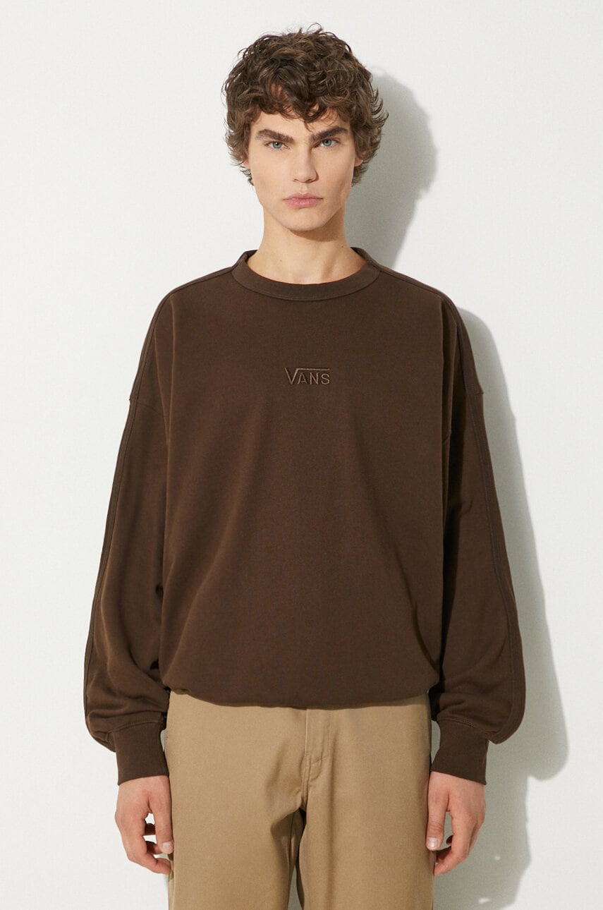 Vans hanorac de bumbac Premium Classics LX Crew Fleece barbati, culoarea maro, neted, VN000GBW3N11