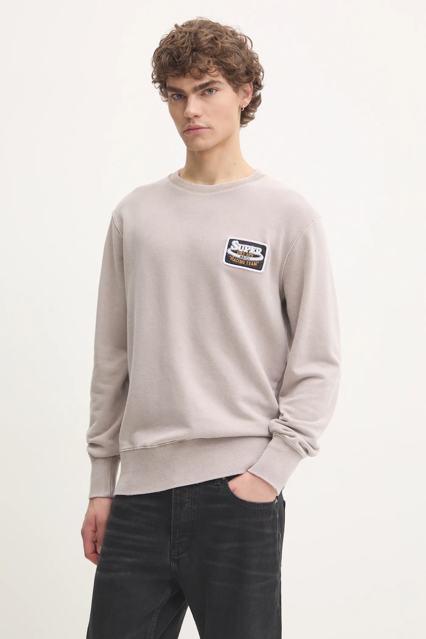 Superdry hanorac de bumbac barbati, culoarea bej, cu imprimeu, M2014111A-2XU Superdry hanorac de bumbac barbati, culoarea bej, cu imprimeu, M2014111A-2XU