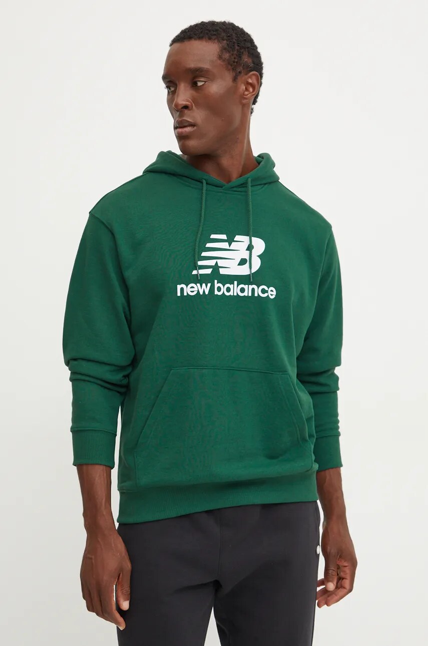 New Balance bluza barbati, culoarea verde, cu glugă, cu imprimeu, MT41501NWG New Balance bluza barbati, culoarea verde, cu glugă, cu imprimeu, MT41501NWG