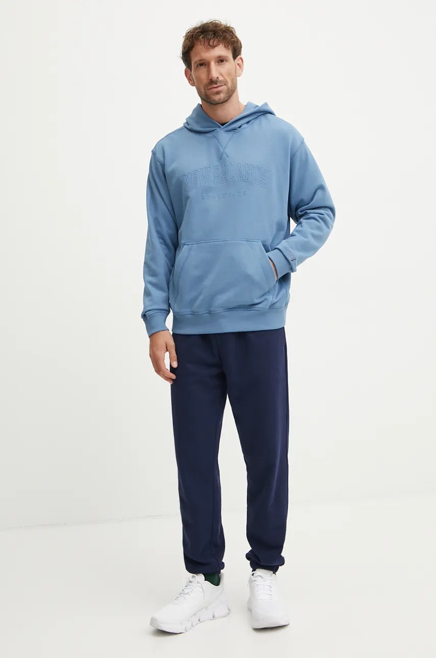 Βαμβακερή μπλούζα New Balance με κουκούλα, MT43500HEB φωτογραφία