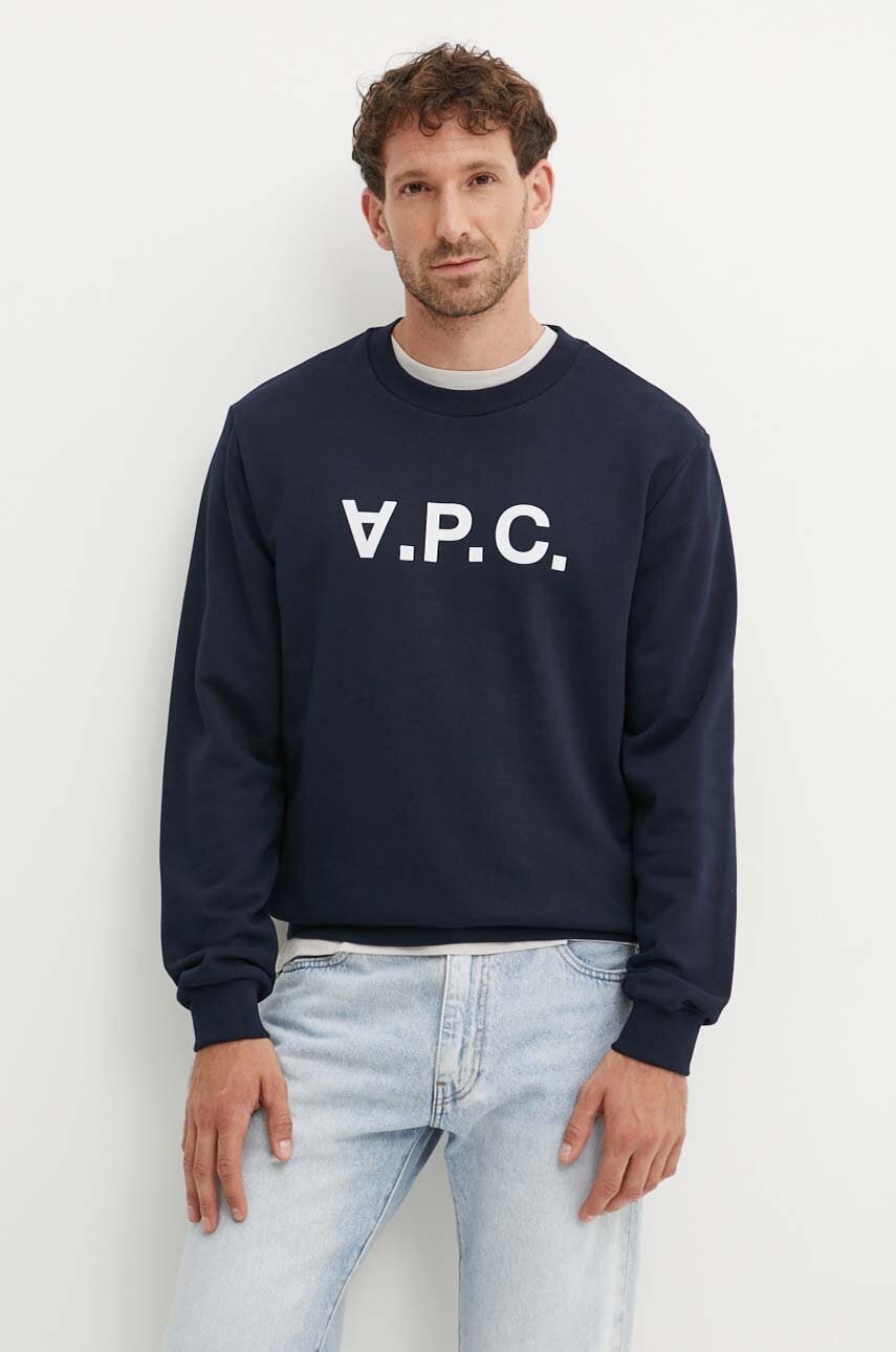 A.P.C. hanorac de bumbac sweat standard grand vpc GOTS culoarea albastru marin, cu imprimeu, COHBN.M27907