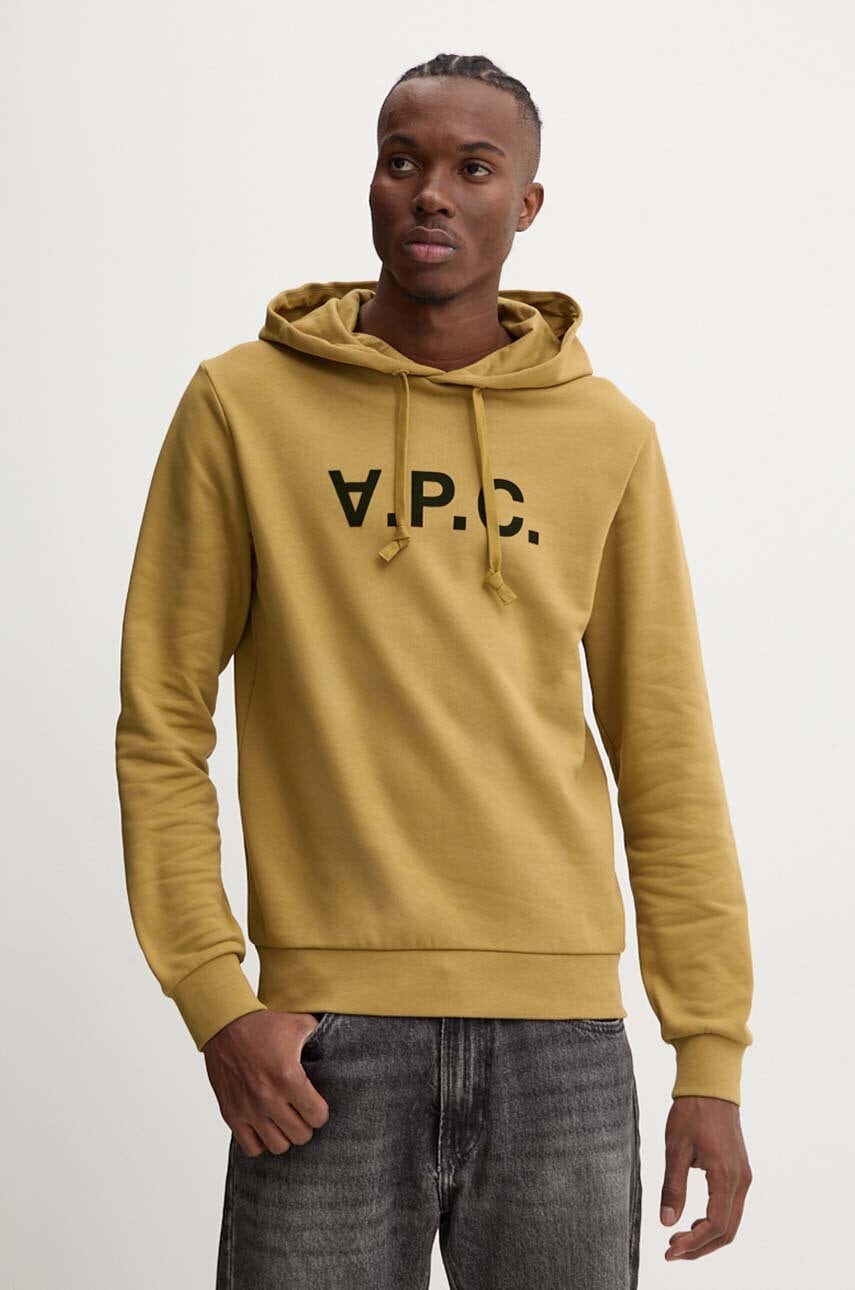 A.P.C. hanorac de bumbac hoodie standard grand vpc GOTS culoarea verde, cu glugă, cu imprimeu, COHBN.M27908 A.P.C. hanorac de bumbac hoodie standard grand vpc GOTS culoarea verde, cu glugă, cu imprimeu, COHBN.M27908