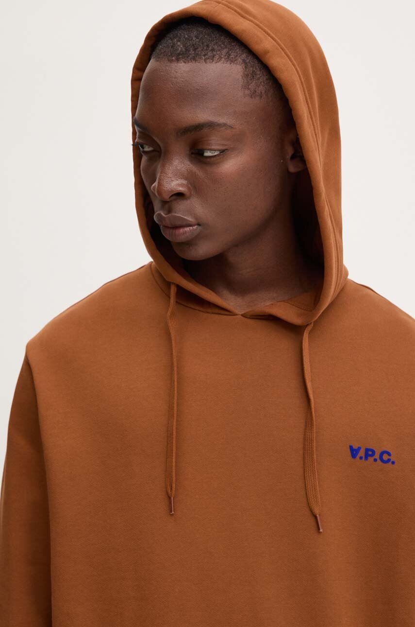 Бавовняна кофта A.P.C. hoodie boxy petit vpc чоловіча колір коричневий з капюшоном з аплікацією COHBR.H27917 