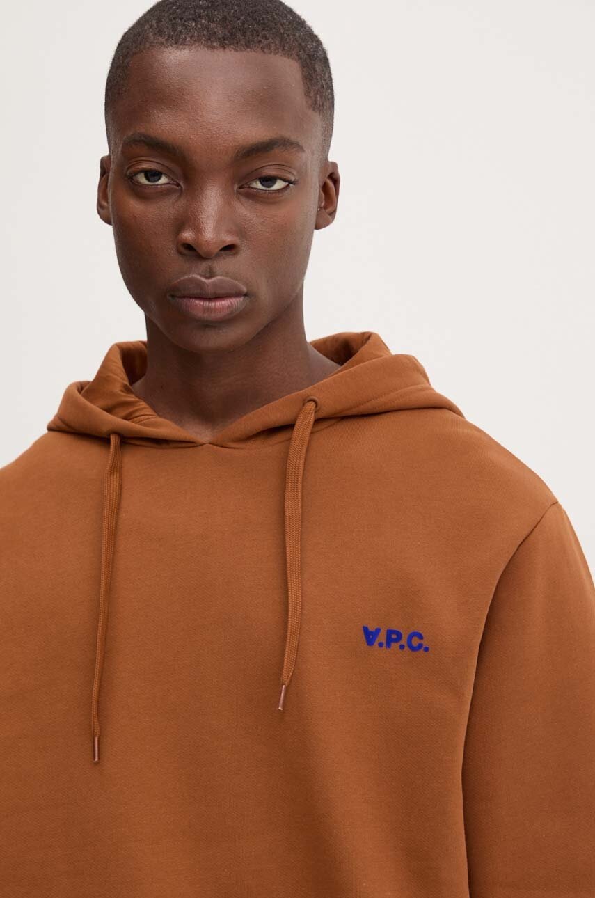 Бавовняна кофта A.P.C. hoodie boxy petit vpc чоловіча колір коричневий з капюшоном з аплікацією COHBR.H27917 