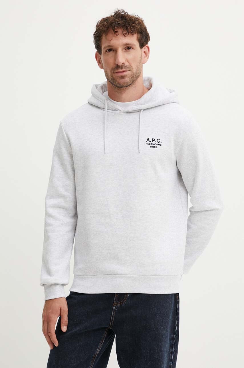 Levně Mikina A.P.C. hoodie standard rue madame GOTS šedá barva, s kapucí, melanžová, COHBV.M27914