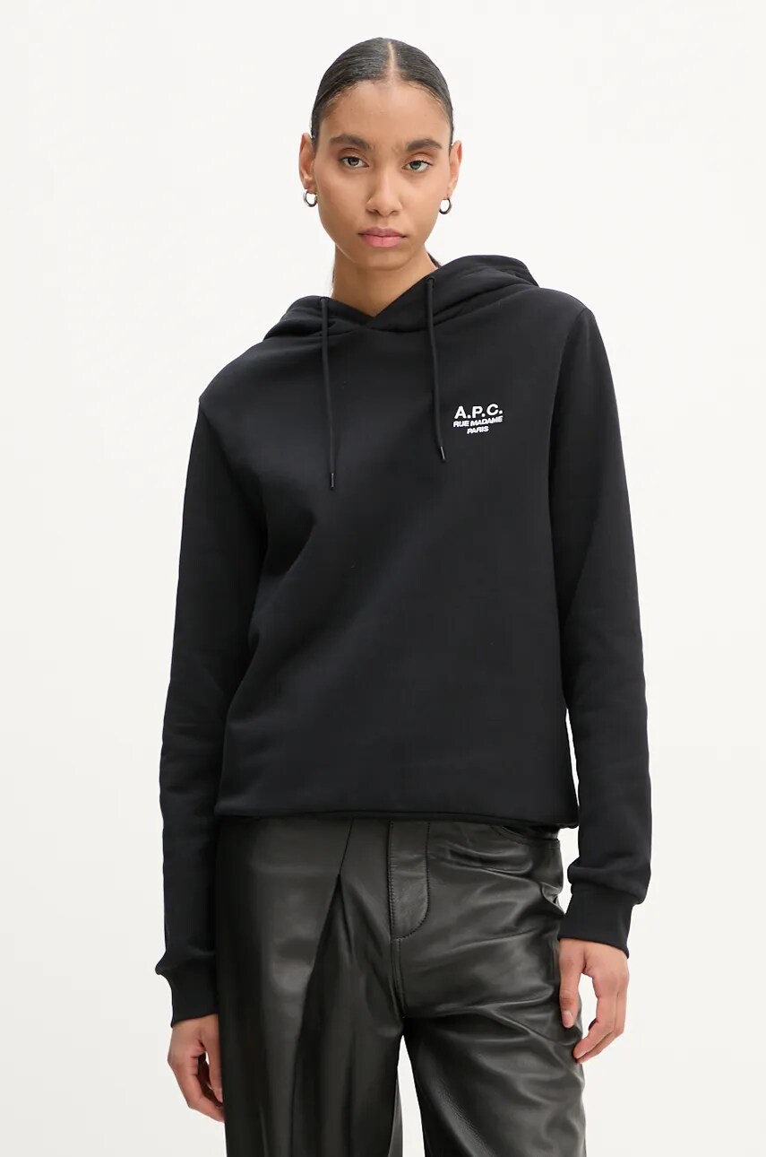 A.P.C. bluza hoodie standard rue madame GOTS culoarea negru, cu gluga, melanj, COHBV.M27914