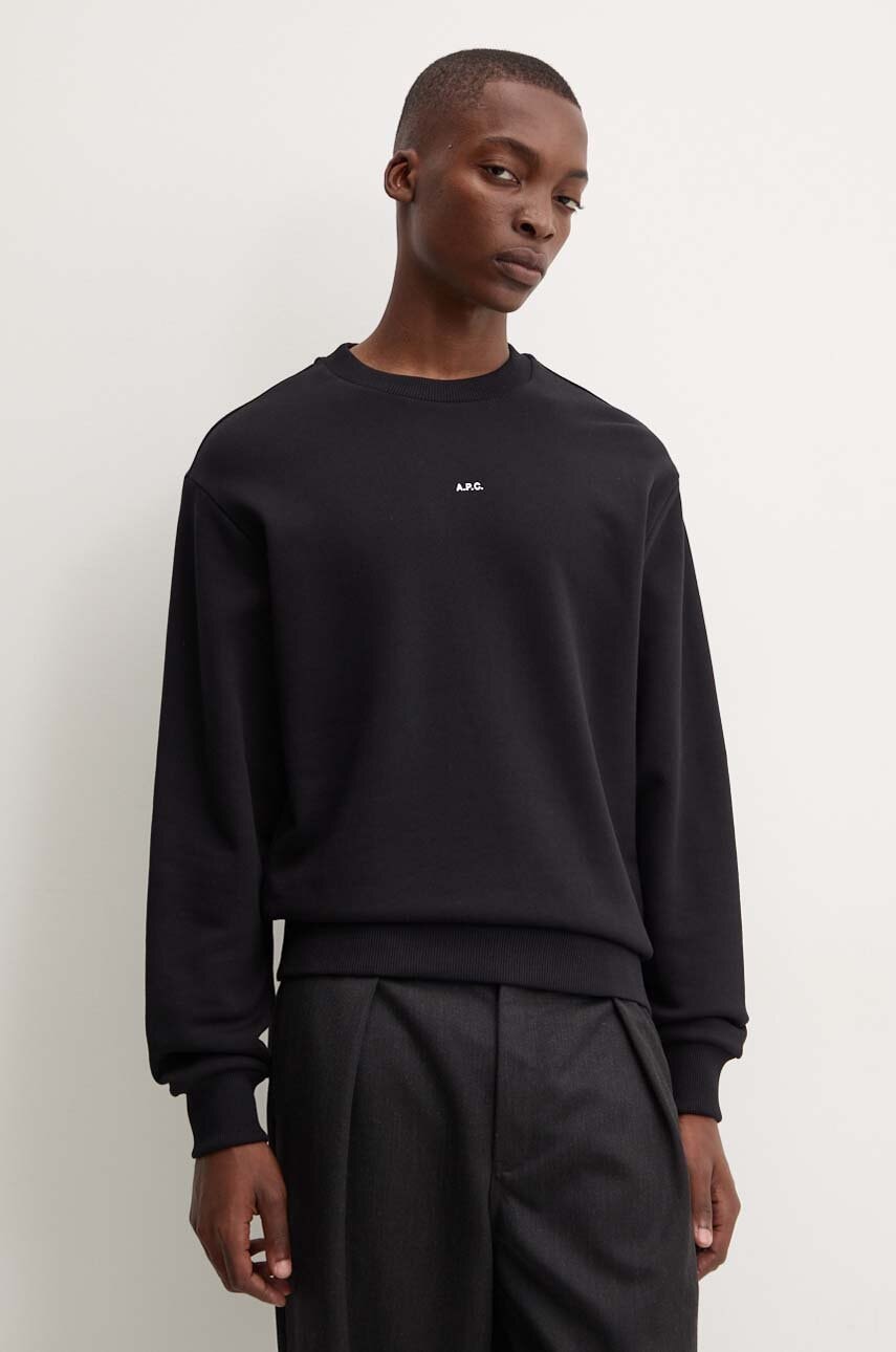 A.P.C. hanorac de bumbac sweat boxy micro logo GOTS barbati, culoarea negru, neted, COHBX.H27910