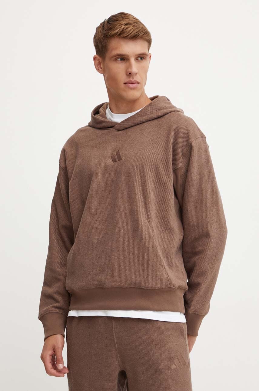 adidas bluza All SZN barbati, culoarea maro, cu glugă, cu imprimeu, IY6578 adidas bluza All SZN barbati, culoarea maro, cu glugă, cu imprimeu, IY6578