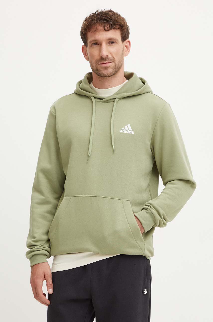 adidas bluza Essentials barbati, culoarea verde, cu glugă, neted, JJ4662