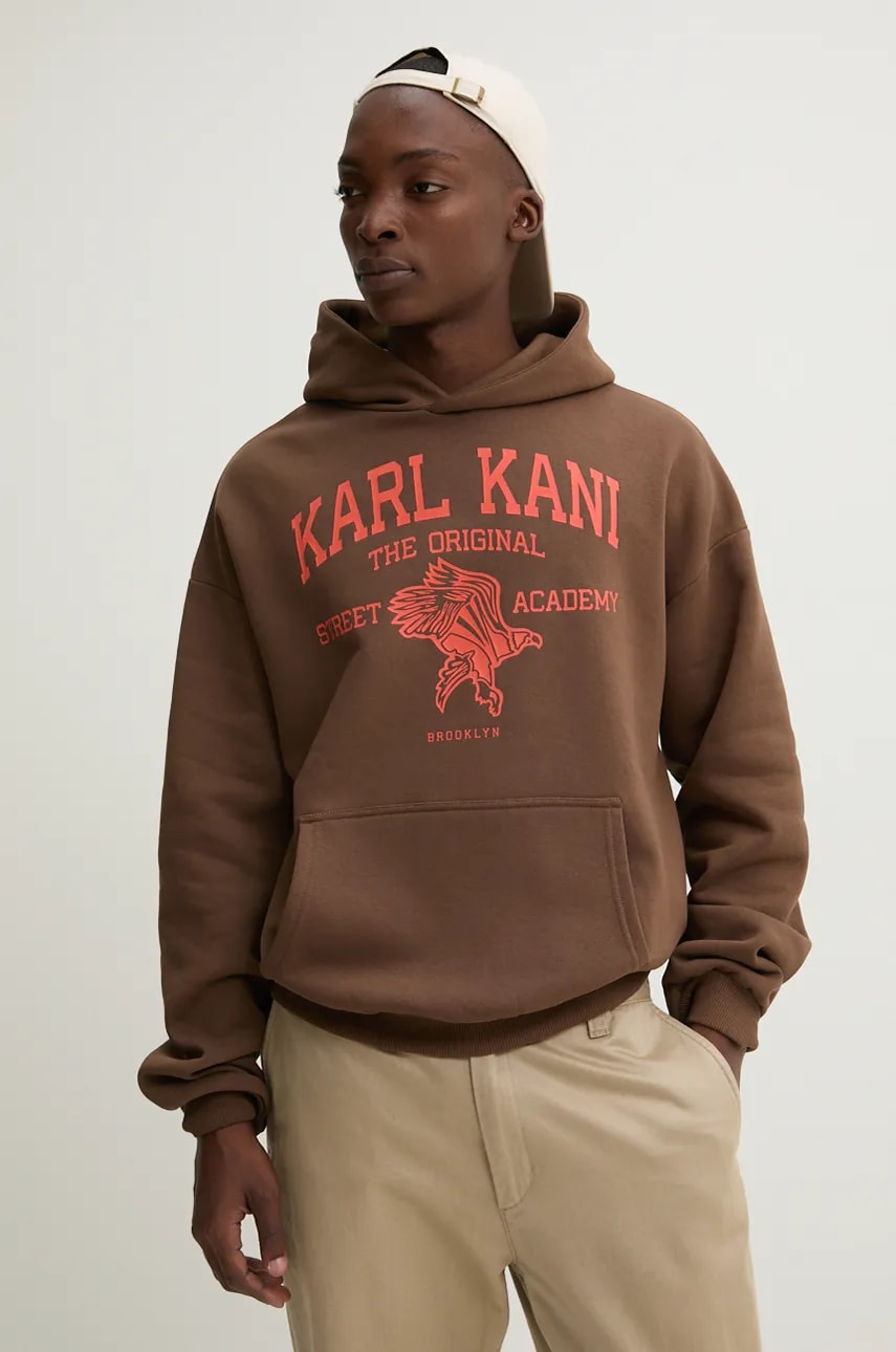 Karl Kani bluza barbati, culoarea maro, cu glugă, cu imprimeu, 60210105 Karl Kani bluza barbati, culoarea maro, cu glugă, cu imprimeu, 60210105