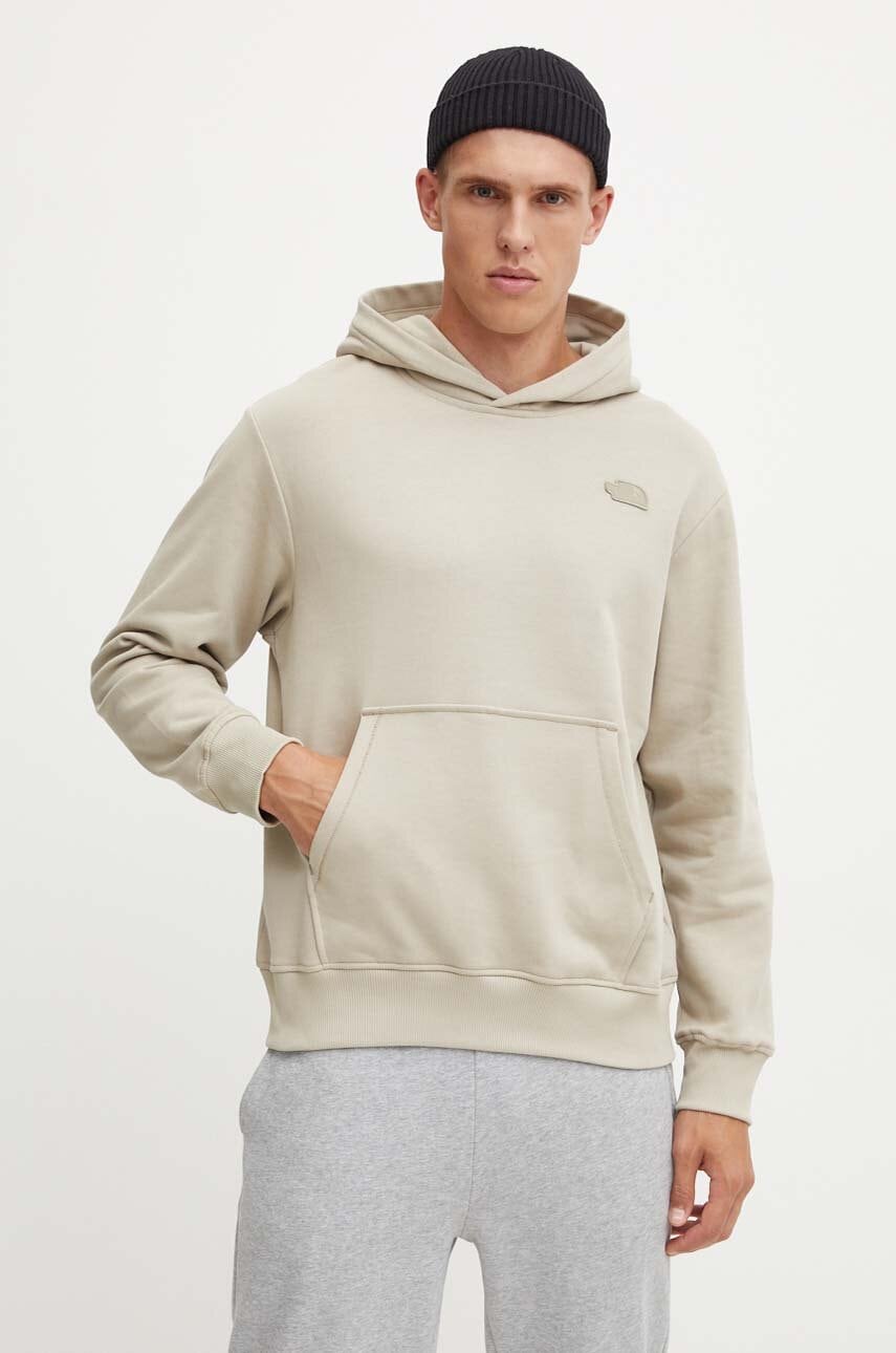 The North Face hanorac de bumbac Natural Dye Hoodie barbati, culoarea bej, cu glugă, cu imprimeu, NF0A89CV9OX1