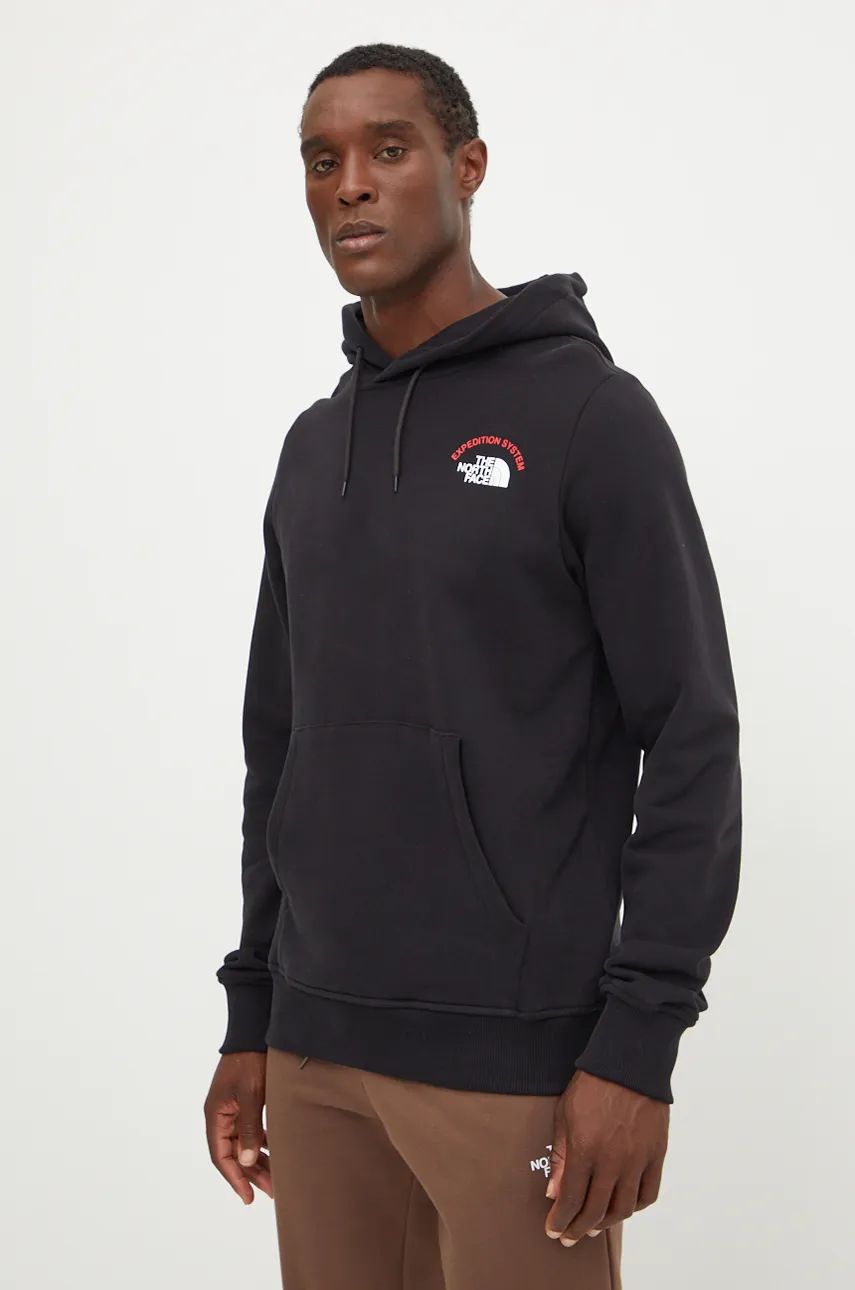 The North Face hanorac de bumbac Hoodie Expedition System barbati, culoarea negru, cu glugă, cu imprimeu, NF0A89DEJK31