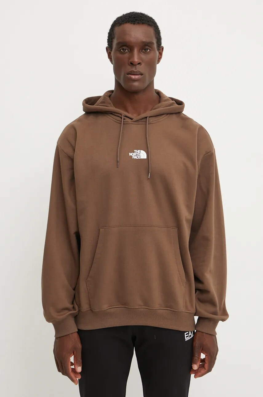 

Памучен суичър The North Face Zumu Hoodie в кафяво с качулка с принт NF0A89FJ1OI1, Кафяв