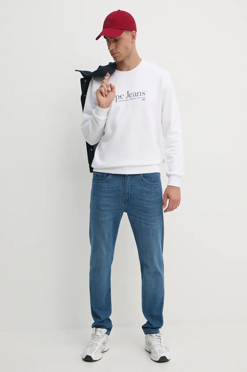 Хлопковая кофта Pepe Jeans SEAN мужская цвет белый с принтом PM582699 Хлопковая кофта Pepe Jeans SEAN мужская цвет белый с принтом PM582699