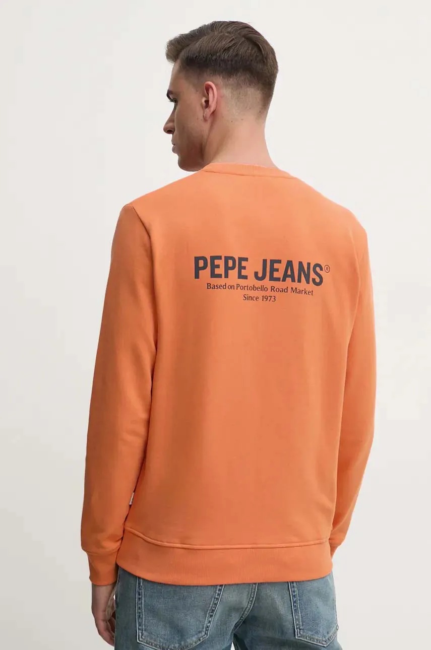 Pepe Jeans bluza SAM CREW barbati, culoarea portocaliu, cu imprimeu, PM582703