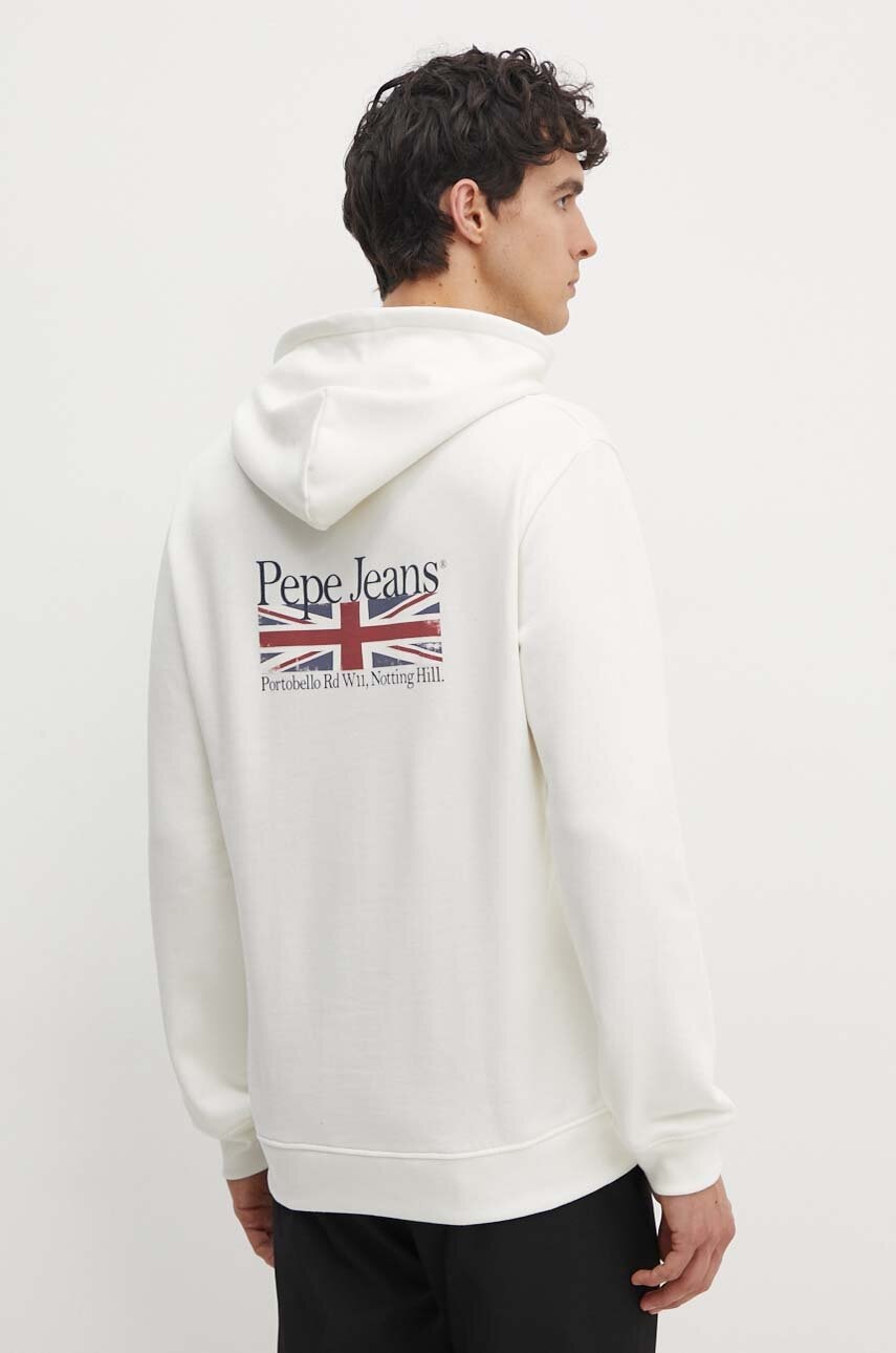 Pepe Jeans hanorac de bumbac SEDRIC P barbati, culoarea alb, cu glugă, cu imprimeu, PM582710 Pepe Jeans hanorac de bumbac SEDRIC P barbati, culoarea alb, cu glugă, cu imprimeu, PM582710