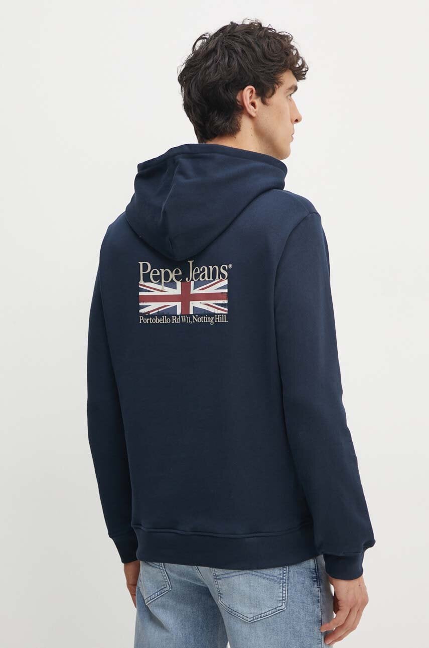 Pepe Jeans hanorac de bumbac SEDRIC P barbati, culoarea albastru marin, cu glugă, cu imprimeu, PM582710
