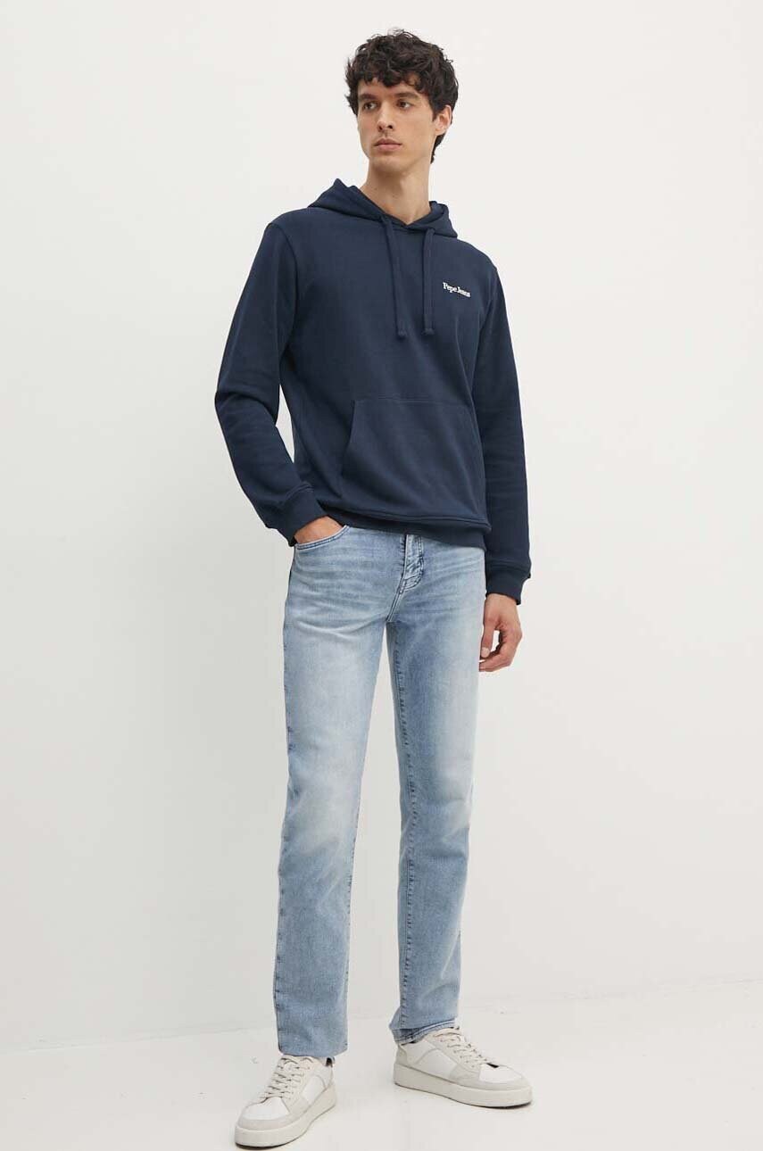 Бавовняна кофта Pepe Jeans SEDRIC P чоловіча колір синій з капюшоном з принтом PM582710