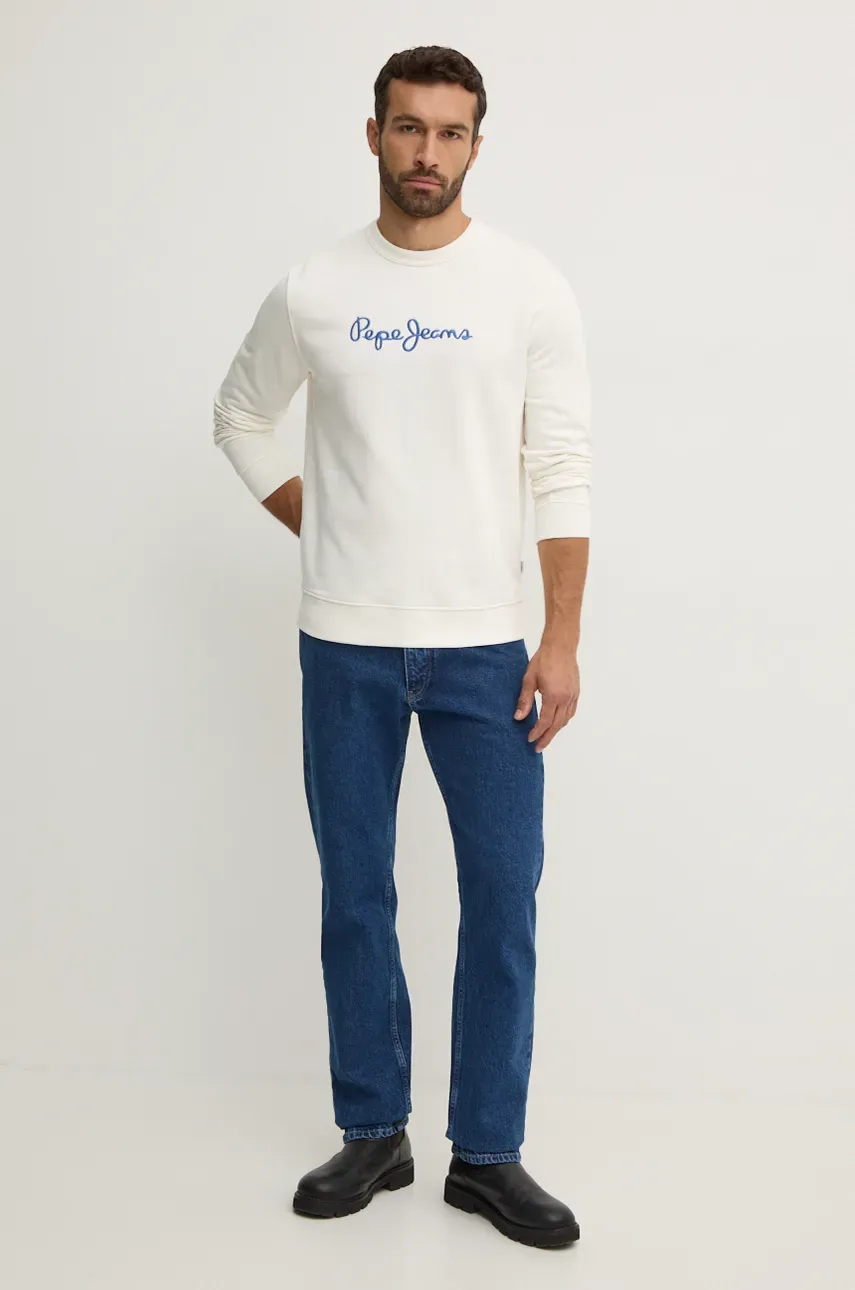 Хлопковая кофта Pepe Jeans NEW JOE CREW мужская цвет белый с аппликацией PM582715 Хлопковая кофта Pepe Jeans NEW JOE CREW мужская цвет белый с аппликацией PM582715