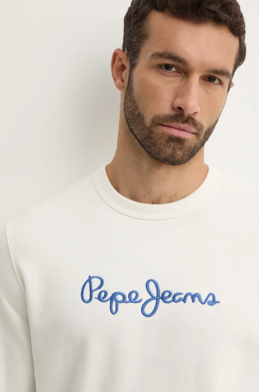 Bombažen Pulover Pepe Jeans NEW JOE CREW Moški, Bela Barva, PM582715