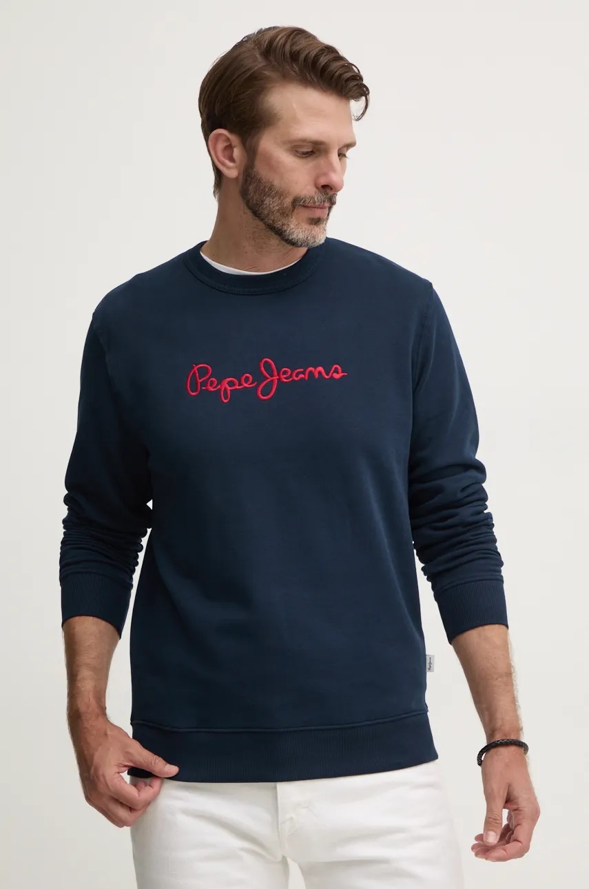 

Памучен суичър Pepe Jeans NEW JOE CREW в тъмносиньо с апликация PM582715, Тъмносин