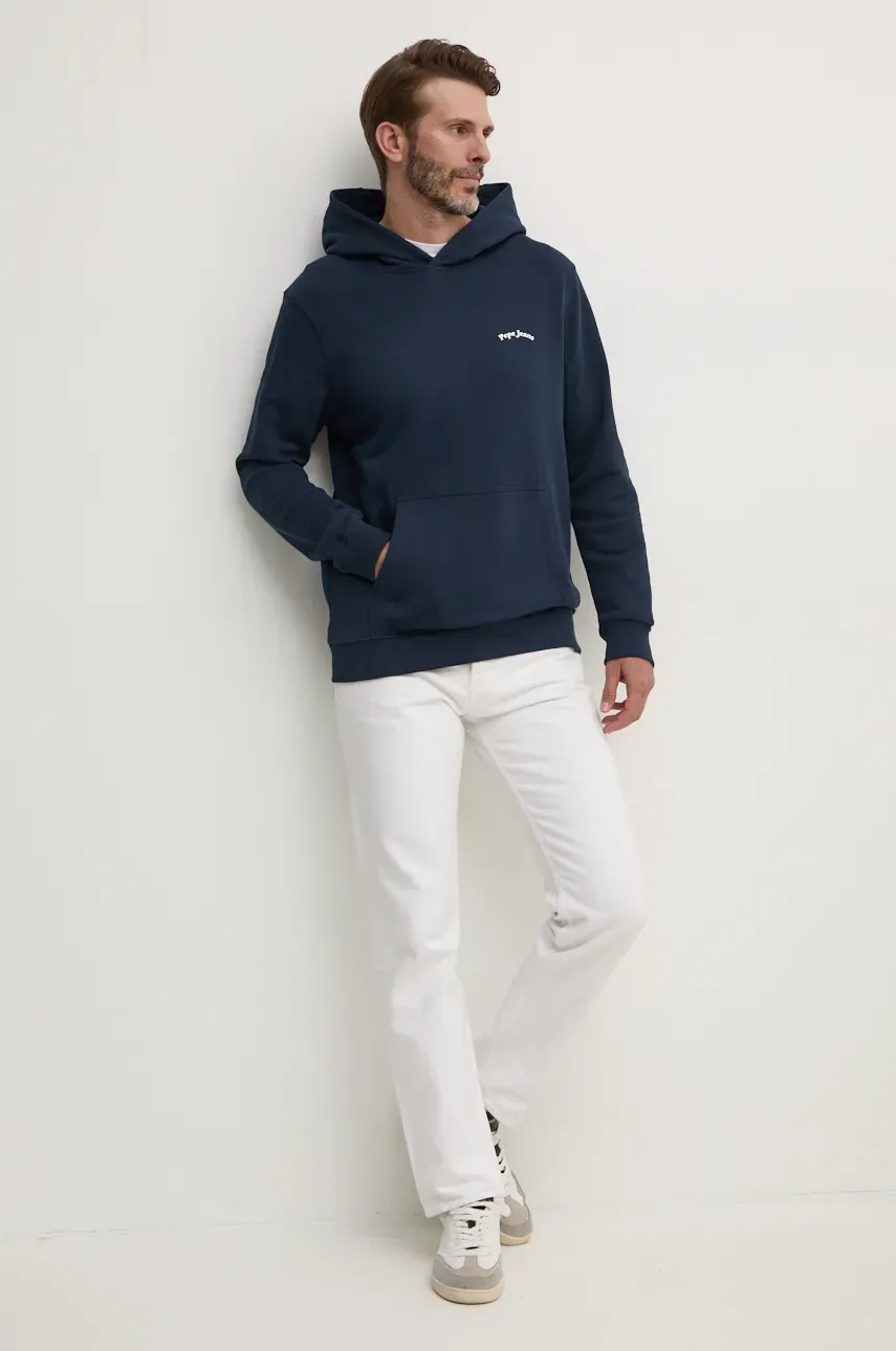 Хлопковая кофта Pepe Jeans SOMERTON мужская цвет синий с капюшоном с принтом PM582725 Хлопковая кофта Pepe Jeans SOMERTON мужская цвет синий с капюшоном с принтом PM582725