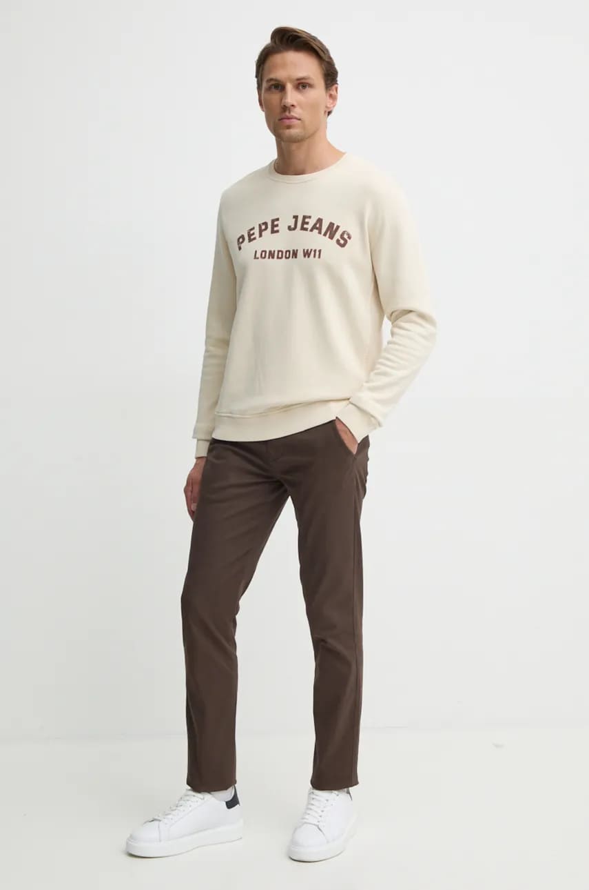 Хлопковая кофта Pepe Jeans ALDRIDGE CREW мужская цвет бежевый с принтом PM582738 Хлопковая кофта Pepe Jeans ALDRIDGE CREW мужская цвет бежевый с принтом PM582738