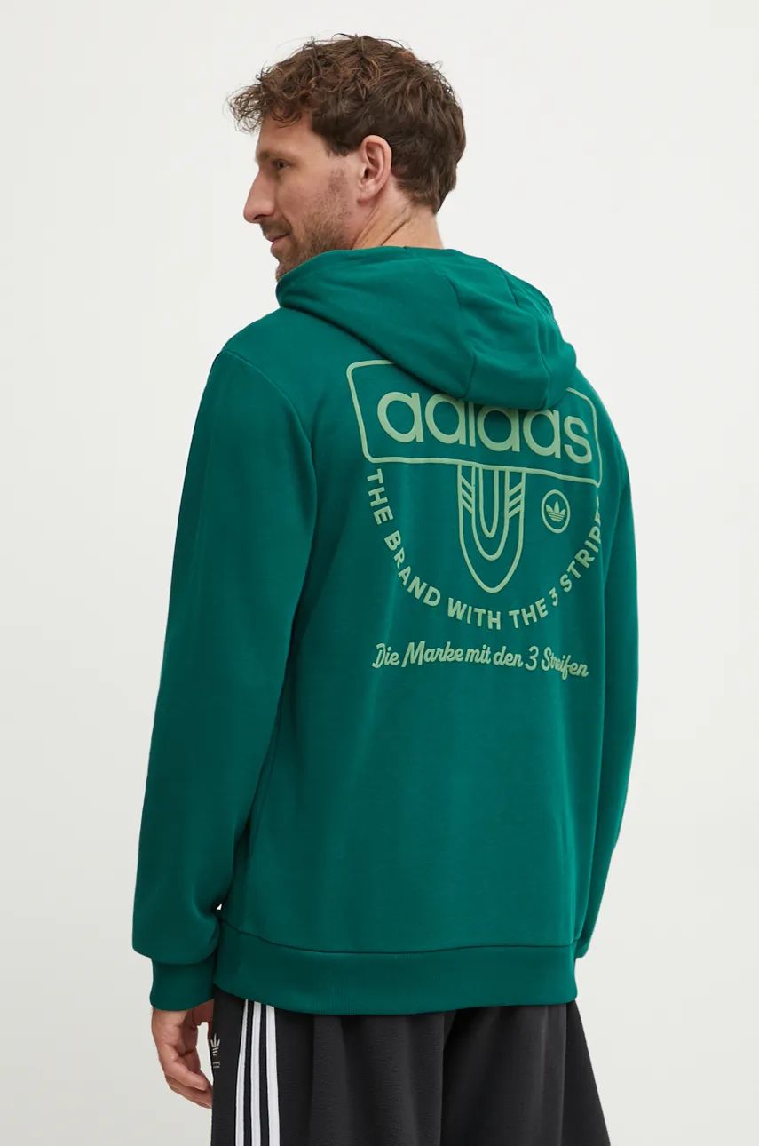 adidas Originals bluză barbati, culoarea verde, cu glugă, cu imprimeu, IW3247