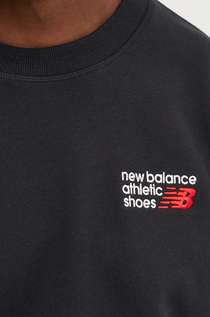 Pamučna Dukserica New Balance Za Muškarce, Boja: Crna, S Aplikacijom, MT41547BK